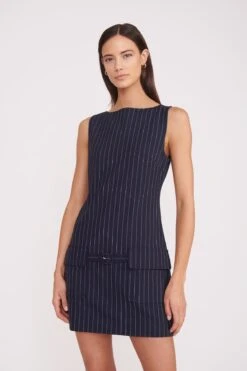 SHEILA DRESS | NAVY PINSTRIPE 10 SHEILA DRESS | NAVY PINSTRIPE -Staud sheila dress navy pinstripe 1