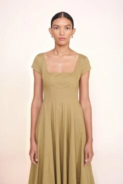 SHORT SLEEVE WELLS DRESS | KHAKI -Staud short sleeve wells dress khaki 2 00506 web