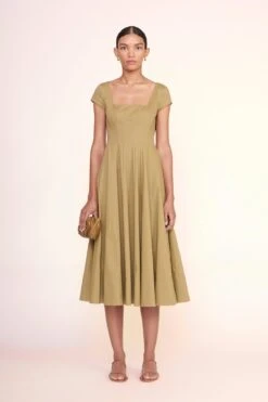 SHORT SLEEVE WELLS DRESS | KHAKI -Staud short sleeve wells dress khaki 2 00525 web