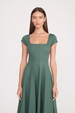 SHORT SLEEVE WELLS DRESS | PINE -Staud short sleeve wells dress pine 3 6b3642f1 1b54 447a a2a9 aca1fb3bc667