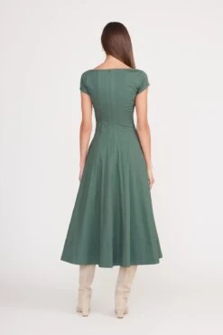 SHORT SLEEVE WELLS DRESS | PINE -Staud short sleeve wells dress pine 4 2b2168e5 4032 41a0 b8b0 886b6702f909